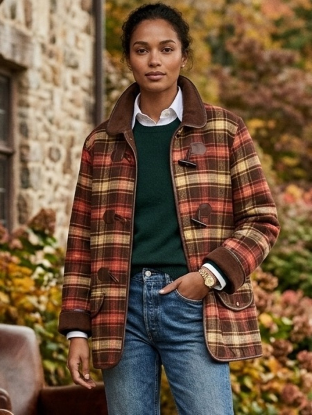 Denim & Co Plaid Barn Coat Size Large